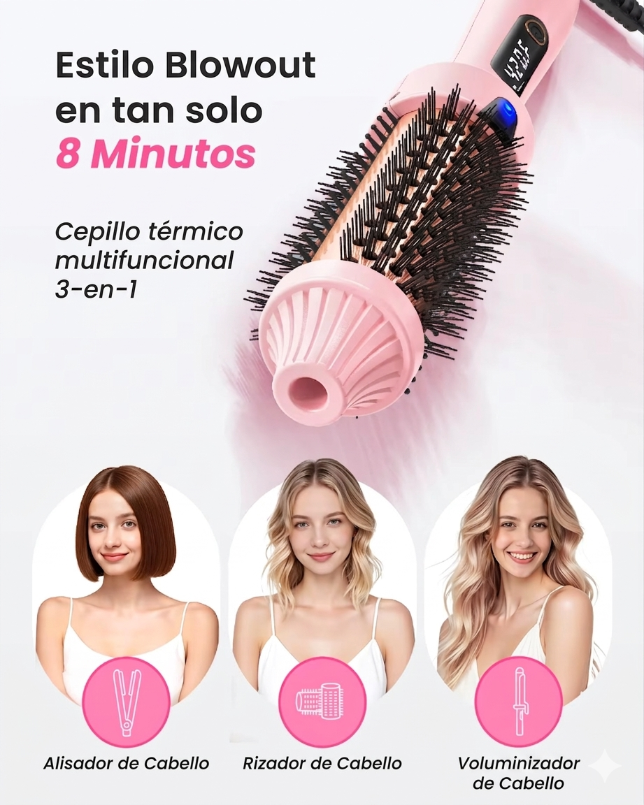 Cepillo Térmico Iónico Profesional para Alisar y Crear Ondas – 6 Niveles de Calor