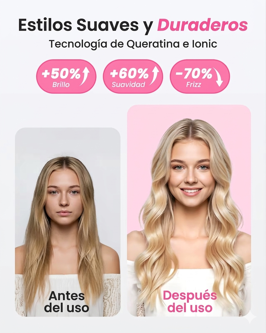 Cepillo Térmico Iónico Profesional para Alisar y Crear Ondas – 6 Niveles de Calor