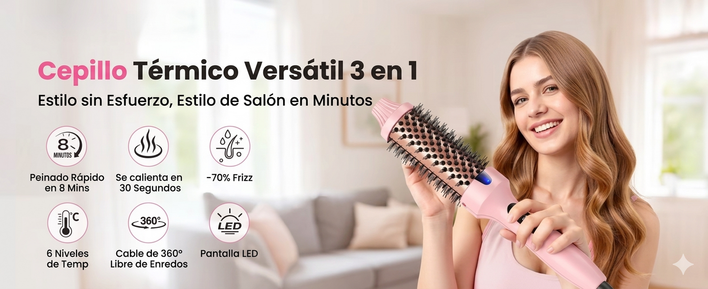 Cepillo Térmico Iónico Profesional para Alisar y Crear Ondas – 6 Niveles de Calor